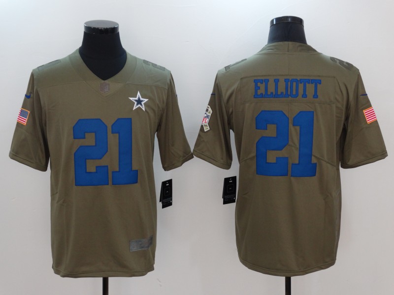 Men Dallas cowboys #21 Elliott Nike Olive Salute To Service Limited NFL Jerseys->denver broncos->NFL Jersey